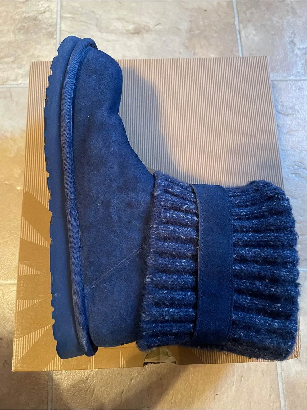 UGG Navy Knit Cuff Suede Winter Boots